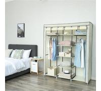 LEDREM Fabric Wardrobe, Foldable Closet With Hanging Rail, Clothes Rack, Storage Organiser For Bags, Toys, 150 X 45 X 175 Cm, Beige
