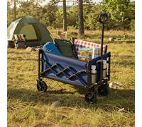 LEDREM Foldable Camping Cart, Pull Garden Wagon, 4 Reinforced Wheels, Outdoor, Yard, Loads Up To 180 Kg, 90 L, Midnight Blue