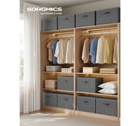 LEDREM Foldable Storage Organiser Boxes, Storage Basket Bins With Lids, Handles, Clothes Organiser, Non-Woven Fabric
