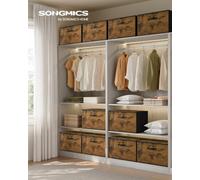 LEDREM Foldable Storage Organiser Boxes, Storage Basket Bins With Lids, Handles, Clothes Organiser, Non-Woven Fabric