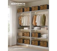 LEDREM Foldable Storage Organiser Boxes, Storage Basket Bins With Lids, Handles, Clothes Organiser, Non-Woven Fabric