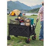 LEDREM Foldable Trolley, Garden Camping Trolley With Handle,space-Saving, Outdoor, Ink Black