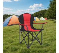 LEDREM Folding Camping Chair, With Comfortable Sponge Seat, Cup Holder, Heavy Duty Structure,red And Black