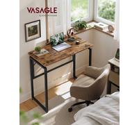 LEDREM Folding Desk, Foldable Computer Desk, One-Piece Desktop Top, Rounded Edges, Small Home Office Writing Table For Bedroom, Brown