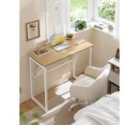 LEDREM Folding Desk, Foldable Computer Desk, One-Piece Desktop Top, Rounded Edges, Small Home Office Writing Table For Bedroom