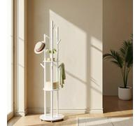 LEDREM Freestanding Coat Rack Stand, Coat Tree With 11 Hooks, 3 Shelves, 4 Removable Wheels, For Hallway, Bedroom, Living Room