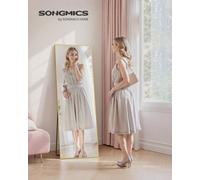 LEDREM Full Length Mirror, Rectangle Full Body Floor Mirror With Stand, Aluminium Alloy Frame, Tempered Glass, For Bedroom, Pale Gold