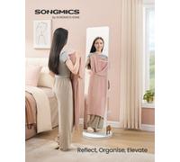 LEDREM Full-Length Mirror, Standing Full Body Mirror, 360 Rotatable, 163 X 45 Cm, With Base, Shelves, And Hooks, Clear Tempered Glass