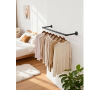 Ledrem Heavy-Duty Industrial Pipe Clothes Hanging Rail Set Of 2, Wall-Mounted Space-Saving Design For Small Spaces