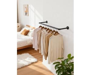 Ledrem Heavy-Duty Industrial Pipe Clothes Hanging Rail Set Of 2, Wall-Mounted Space-Saving Design For Small Spaces