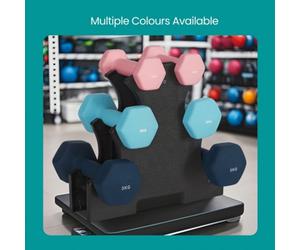 LEDREM Hex Dumbbells Set With Stand - 2 X 1 Kg, 2 X 2 Kg, 2 X 3 Kg, Neoprene Matte Finish, Hand Weights For Home Exercise