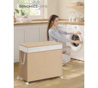 LEDREM Home Laundry Basket With 2 Compartments, Laundry Sorter On Wheels, Clothes Basket With Lid, Removable Liner With Handles