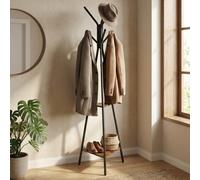 LEDREM Industrial Coat Rack With Stand, 2 Shelves, For Clothes, Hats And Bags, Hallway Organizer, Brown And Black
