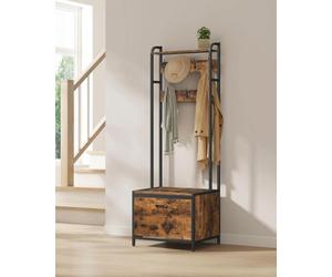 Ledrem Industrial Entryway Hall Tree With Shoe Storage Bench, 7 Hooks And Shelf, Coat Rack For Bedroom, Rustic Brown And Black