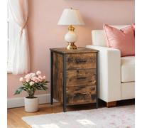 LEDREM Industrial Nightstand With 3 Drawers, Side Table For Bedroom And Living Room, Rustic Brown And Black