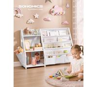 LEDREM Kids Bookshelf, Toy Organiser, With Side Pocket, 75 Cm Tall, For Playroom Or Bedroom, White