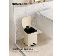 LEDREM Kitchen Bin, 1.6-Gallon (6 L) Trash Bin, Stainless Steel Pedal Bin, With Inner Bucket, Soft Close And Stays Open, Sand Beige