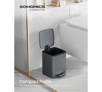 LEDREM Kitchen Bin, 1.6-Gallon (6 L) Trash Bin, Steel Pedal Bin, With Inner Bucket, Soft Close And Stays Open, Slate Grey