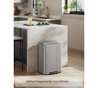 LEDREM Kitchen Bin, 13 Gallon (50 L) Waste Bin With Pedal, Soft-Close Lid, And Removable Inner Bucket, Steel, Metallic Silver