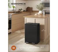 LEDREM Kitchen Bin, 2 X 8 Gallon (2 X 30 L) Dual-Compartment Pedal Rubbish Bin With Soft-Close Lid And Inner Buckets, Steel