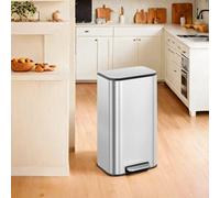 Ledrem Kitchen Bin, 30 L Pedal Bin, Steel Trash Bin, Soft-Close Lid, Stays Open, Inner Bucket, Wide Non-Slip Pedal