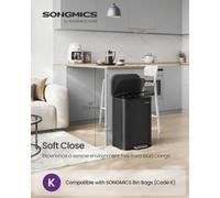 LEDREM Kitchen Bin, 50 L Pedal Bin, Steel Trash Bin, Soft-Close Lid, Stays Open, Inner Bucket, Wide Non-Slip Pedal, Ink Black