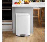 LEDREM Kitchen Bin 50L, Pedal Bin For Kitchen, Rubbish Bin, Soft Close, Step-On Pedal, Steel, Inner Bucket, White Ltb101W01