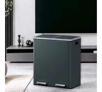 LEDREM Kitchen Bin With 2 Compartments, 2 X 30 L Double Rubish Bin With Lids, Pedals, Plastic Inner Buckets, Soft Close