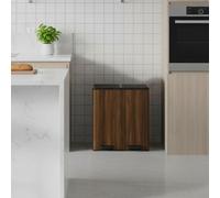 LEDREM Kitchen Pedal Bin, 2-Compartment Recycling Rubbish Bin With Soft Close Lids, For Home, Removable Inner Buckets, Walnut