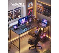 LEDREM L Shaped Corner Desk, Computer Gaming Desk With Storage, Reversible Height-Adjustable Shelves, 120 X 80 Cm, Ebony Black