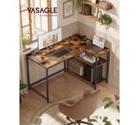LEDREM L Shaped Corner Desk, Computer Gaming Desk With Storage, Reversible Height-Adjustable Shelves, For Home Office, Rustic Brown