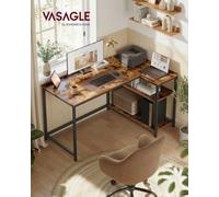 LEDREM L Shaped Corner Desk, Computer Gaming Desk With Storage, Reversible Height-Adjustable Shelves, Rustic Brown