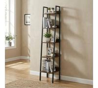 Ledrem Ladder Bookshelf, 5-Tier Storage Rack, Industrial Bookcase For Living Room, Office, Bedroom, Brown And Black