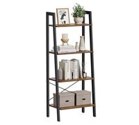 LEDREM Ladder Shelf, 4-Tier Bookshelf, Storage Rack, Bookcase, For Living Room, Kitchen, Bedroom, Hazelnut Brown And Black
