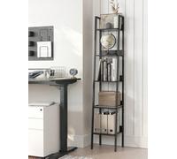LEDREM Ladder Shelf, 5-Tier Narrow Shelf, Bookshelf For Home Office, Living Room, Bedroom, Black With Wood Grain And Black