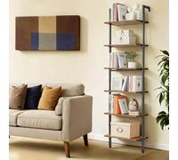 Ledrem Ladder Shelf, 6-Tier Industrial Bookshelf, Wall Shelf For Living Room, Office, Kitchen, Bedroom, Rustic Brown And Black