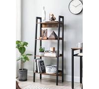 LEDREM Ladder Shelf, Bookcase With 4 Levels, Standing Storage Unit, Office, Living Room, Bedroom, Kitchen,rustic Brown And Black