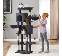 Ledrem Large Cat Tree, 175 Cm Tall Cat Tower, Multi-Level Cat Condo With 2 Caves, 2 Baskets, 5 Scratching Posts, Self-Groomer