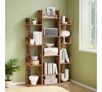 LEDREM Large Tree Bookshelf, Storage Shelf, Bookcase With Rounded Corners, Rustic Brown