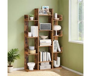 LEDREM Large Tree Bookshelf, Storage Shelf, Bookcase With Rounded Corners, Rustic Brown