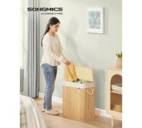 LEDREM Laundry Basket, 100 L, Laundry Hamper With 2 Compartments, Laundry Bin With Lid, Bamboo, Foldable