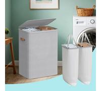 LEDREM Laundry Basket, 170 L Dual Compartment Laundry Hamper, With Lid And Handles, Removable Liners, Easy Assembly, 56 X 40 X 75 Cm