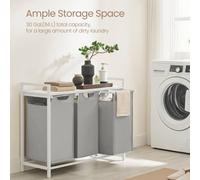 LEDREM Laundry Basket, 3-Compartment Laundry Hamper, Pull-Out And Removable Laundry Bags, Laundry Sorter, Shelf