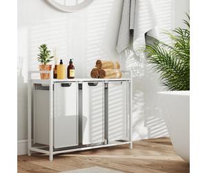 LEDREM Laundry Basket, 3-Compartment Laundry Hamper, Pull-Out And Removable Laundry Bags, Laundry Sorter, Shelf, Metal Frame