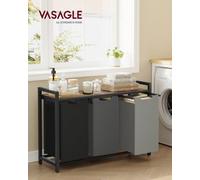 LEDREM Laundry Basket, 3-Compartment Laundry Hamper, Pull-Out And Removable Liner Bags, Clothes Sorter, Shelf, Metal Frame