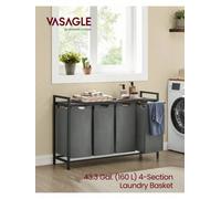 LEDREM Laundry Basket, 4-Compartment Laundry Hamper, Pull-Out And Removable Laundry Bags, Laundry Sorter, Shelf, Metal Frame