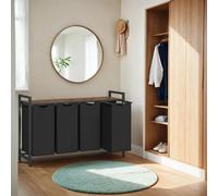 LEDREM Laundry Basket, 4-Compartment Laundry Hamper, Pull-Out And Removable Laundry Bags, Laundry Sorter, Shelf, Metal Frame