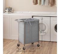 LEDREM Laundry Basket On Wheels, 2-Compartment Laundry Hamper, 37 Gallons (140L), Removable Liner, Steel Frame With Handle