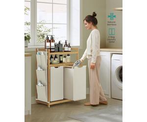 LEDREM Laundry Basket With 2 Compartments, Laundry Hamper, Holds Up To 100 L, Laundry Sorter, With Shelf, Laundry Bag