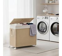 LEDREM Laundry Basket With 3 Compartments, 140 L Laundry Sorter On Wheels, Clothes Basket With Lid, Removable Liner With Handles